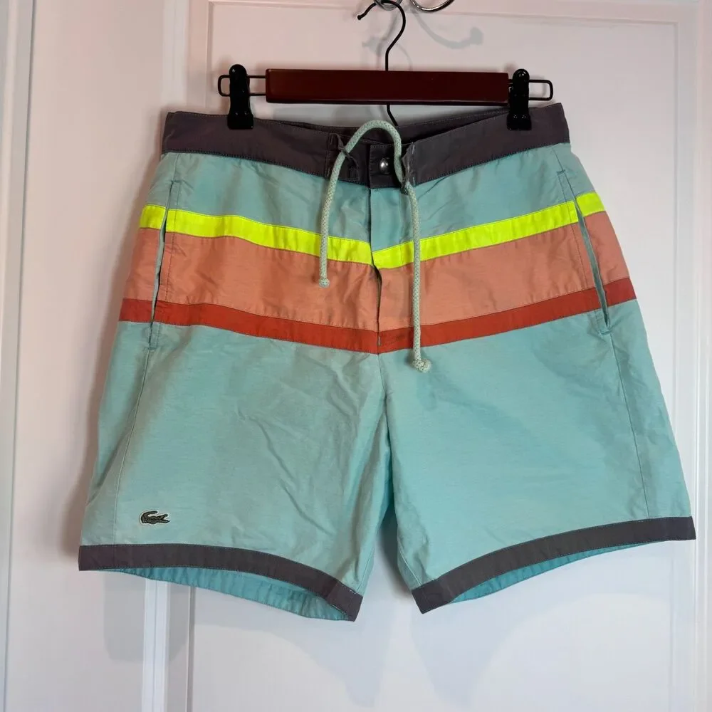 Lacoste Mens Swim Trunks Colorblock Sz Small Vintage